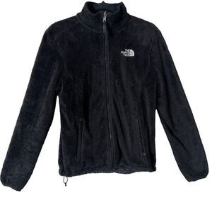 North Face Jacket Womens Black Fuzzy Fleece Full Zip Pockets Mock Neck Jacket